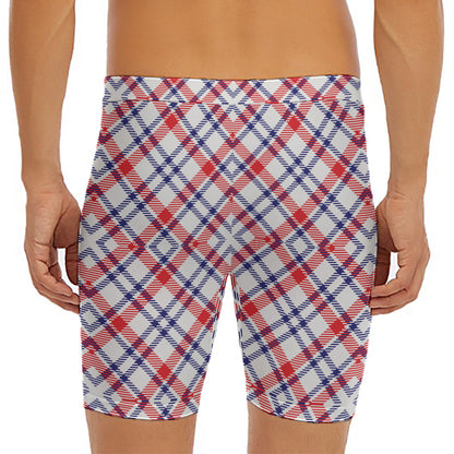 American Plaid Pattern Print Men's Long Boxer Briefs