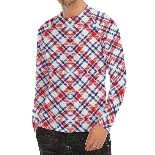 American Plaid Pattern Print Men's Long Sleeve Rash Guard