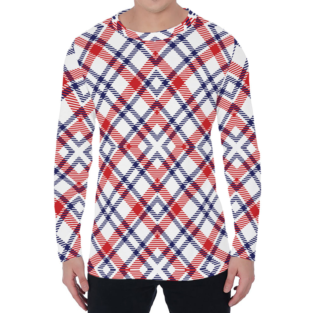 American Plaid Pattern Print Men's Long Sleeve T-Shirt