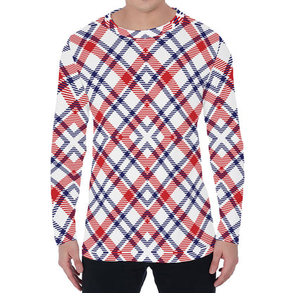 American Plaid Pattern Print Men's Long Sleeve T-Shirt