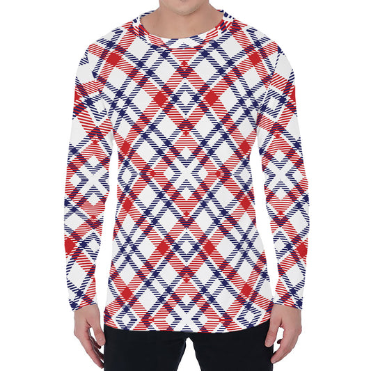 American Plaid Pattern Print Men's Long Sleeve T-Shirt
