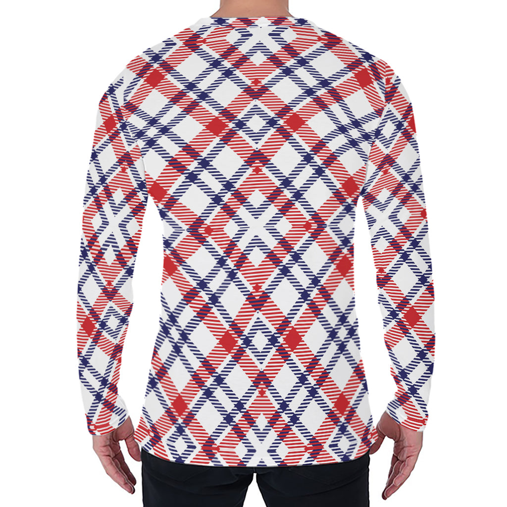 American Plaid Pattern Print Men's Long Sleeve T-Shirt