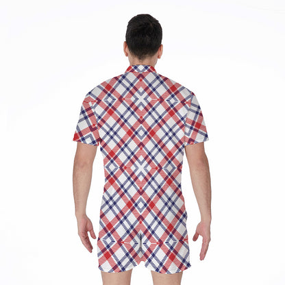 American Plaid Pattern Print Men's Rompers