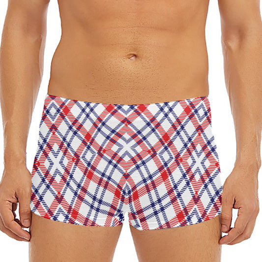 American Plaid Pattern Print Men's Short Boxer Briefs