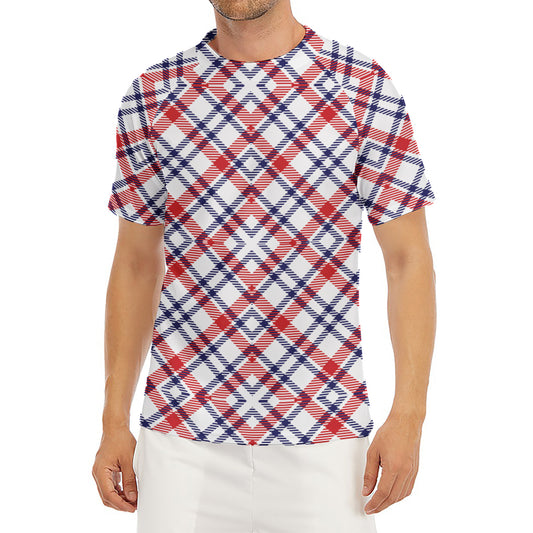 American Plaid Pattern Print Men's Short Sleeve Rash Guard