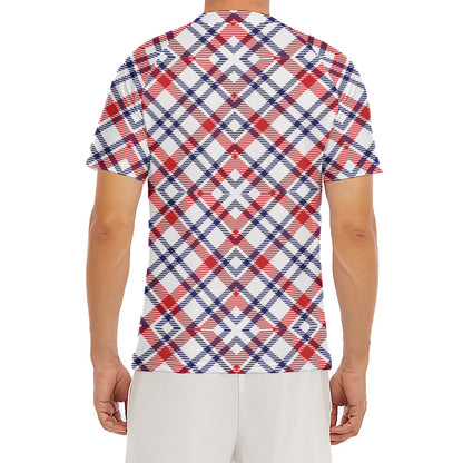 American Plaid Pattern Print Men's Short Sleeve Rash Guard