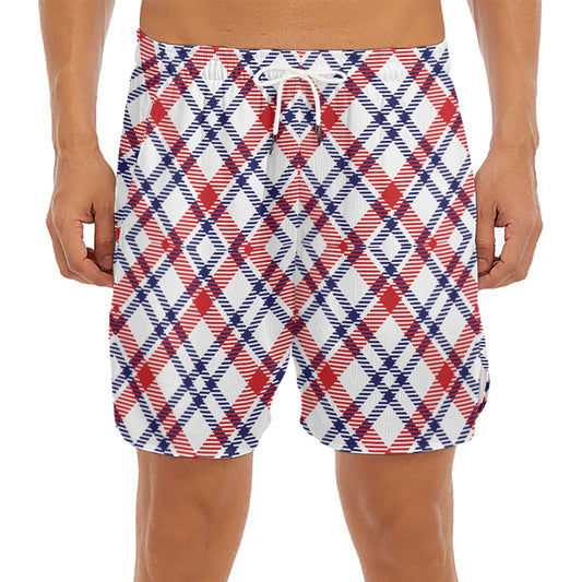 American Plaid Pattern Print Men's Split Running Shorts
