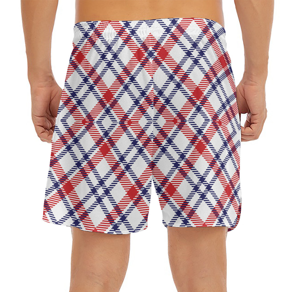 American Plaid Pattern Print Men's Split Running Shorts