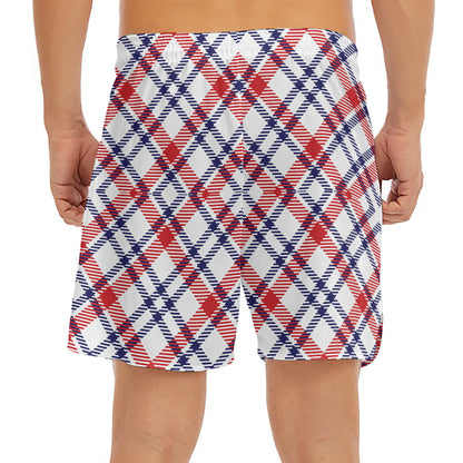 American Plaid Pattern Print Men's Split Running Shorts