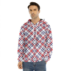 American Plaid Pattern Print Men's Velvet Pullover Hoodie