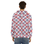 American Plaid Pattern Print Men's Velvet Pullover Hoodie