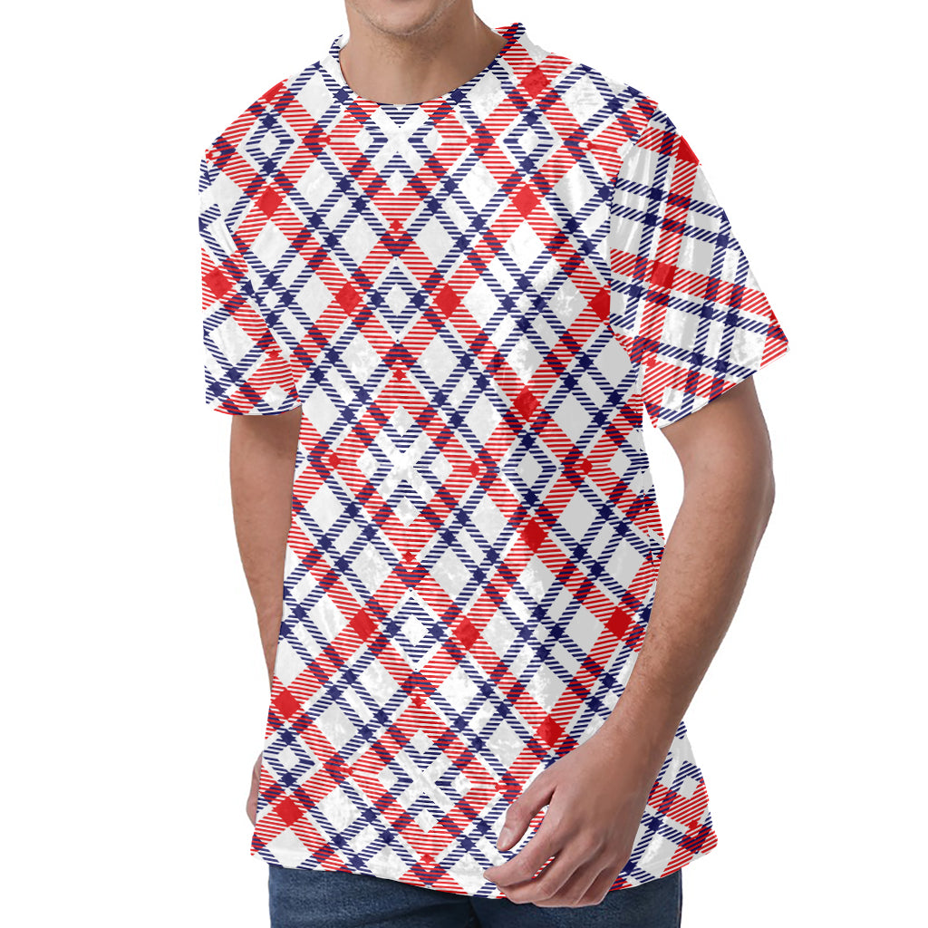 American Plaid Pattern Print Men's Velvet T-Shirt