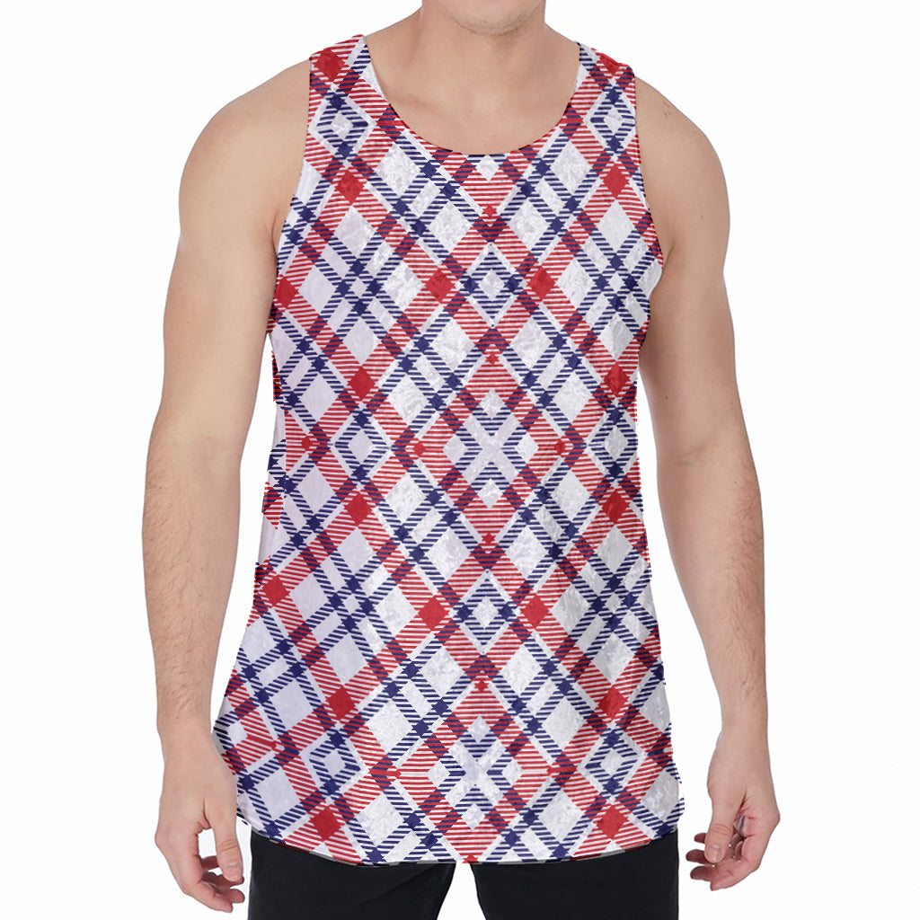 American Plaid Pattern Print Men's Velvet Tank Top