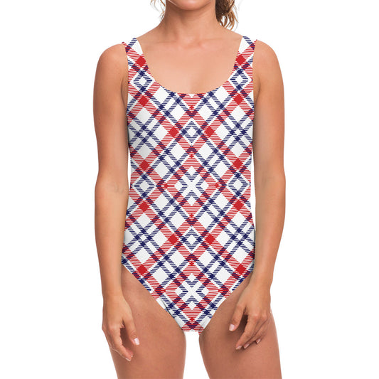 American Plaid Pattern Print One Piece Swimsuit