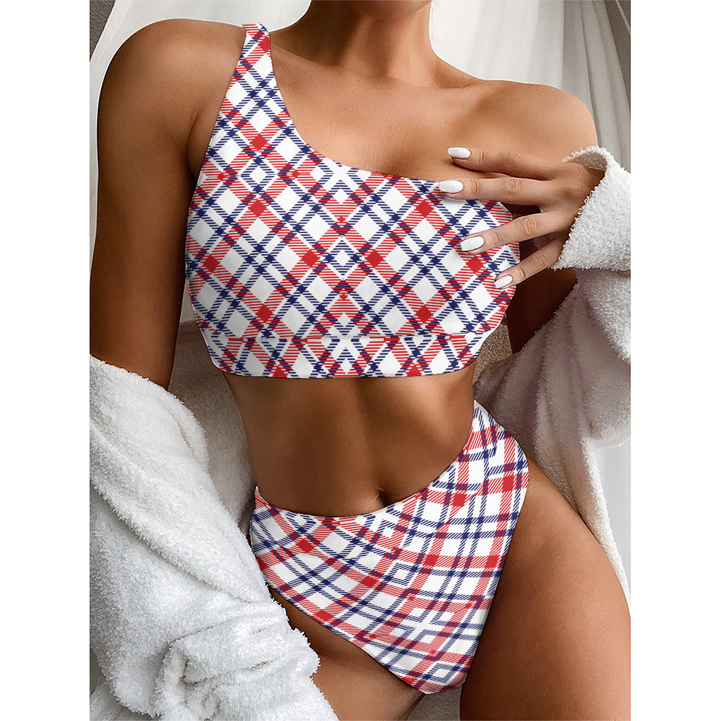 American Plaid Pattern Print One Shoulder Bikini Top