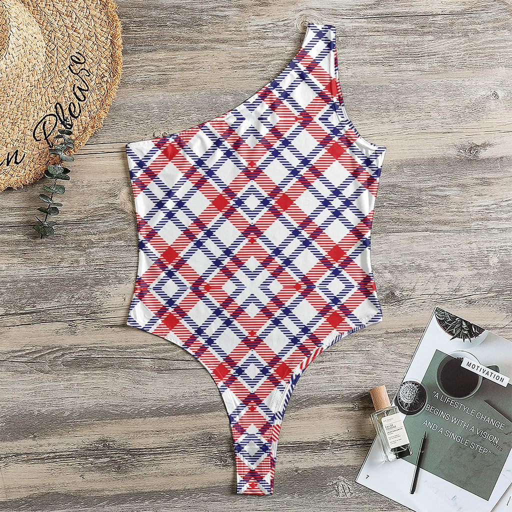 American Plaid Pattern Print One Shoulder Bodysuit