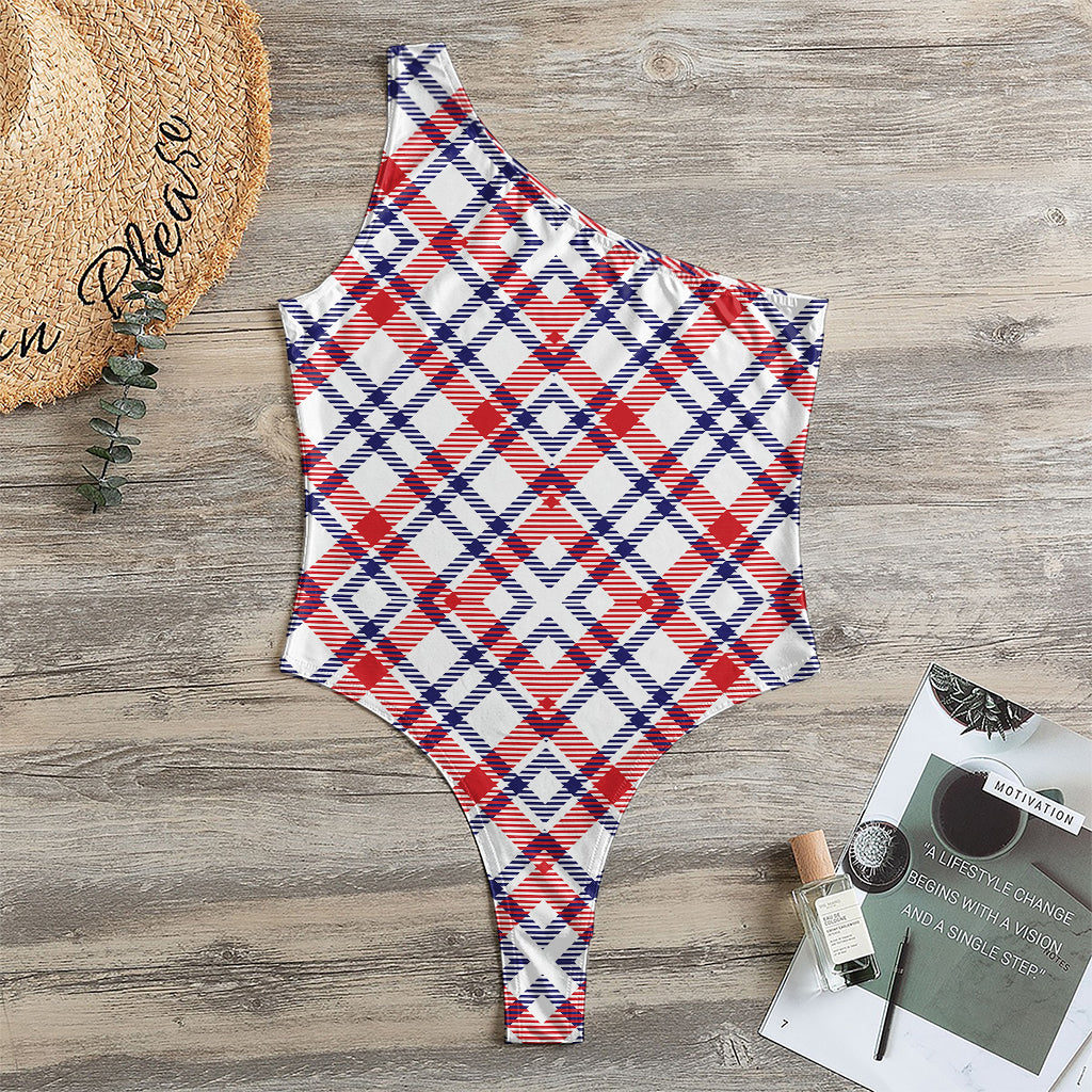 American Plaid Pattern Print One Shoulder Bodysuit