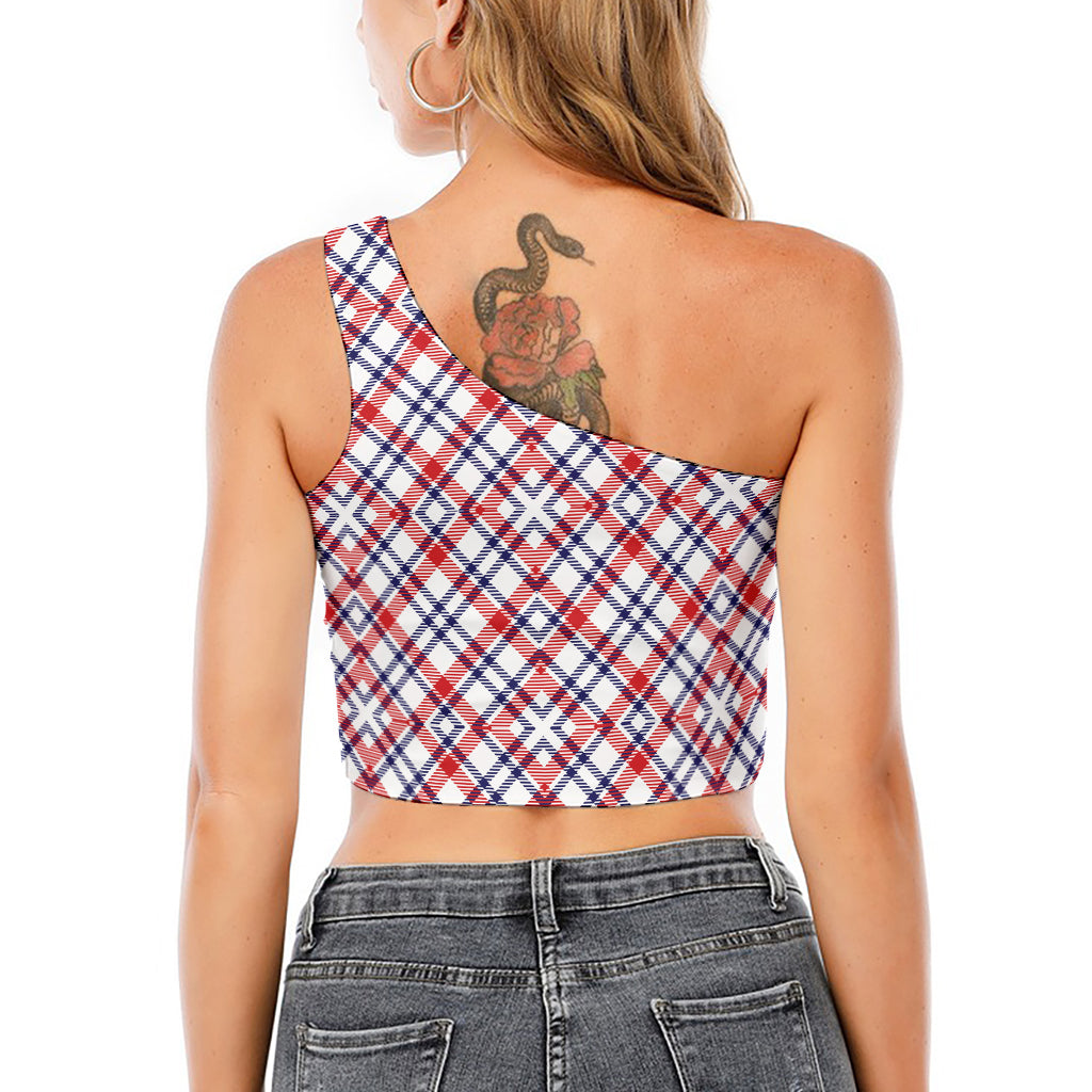 American Plaid Pattern Print One Shoulder Crop Top