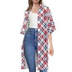 American Plaid Pattern Print Open Front Beach Cover Up