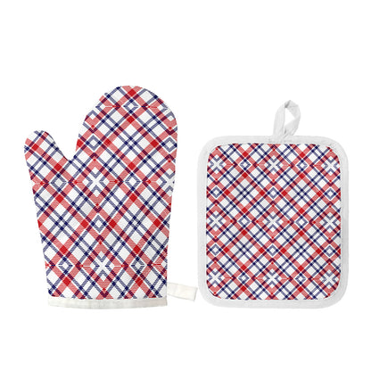 American Plaid Pattern Print Oven Mitt And Pot Holder Set