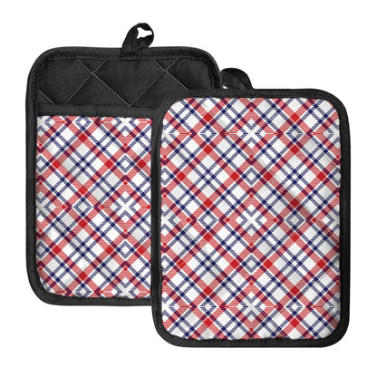 American Plaid Pattern Print Pot Holders With Pocket