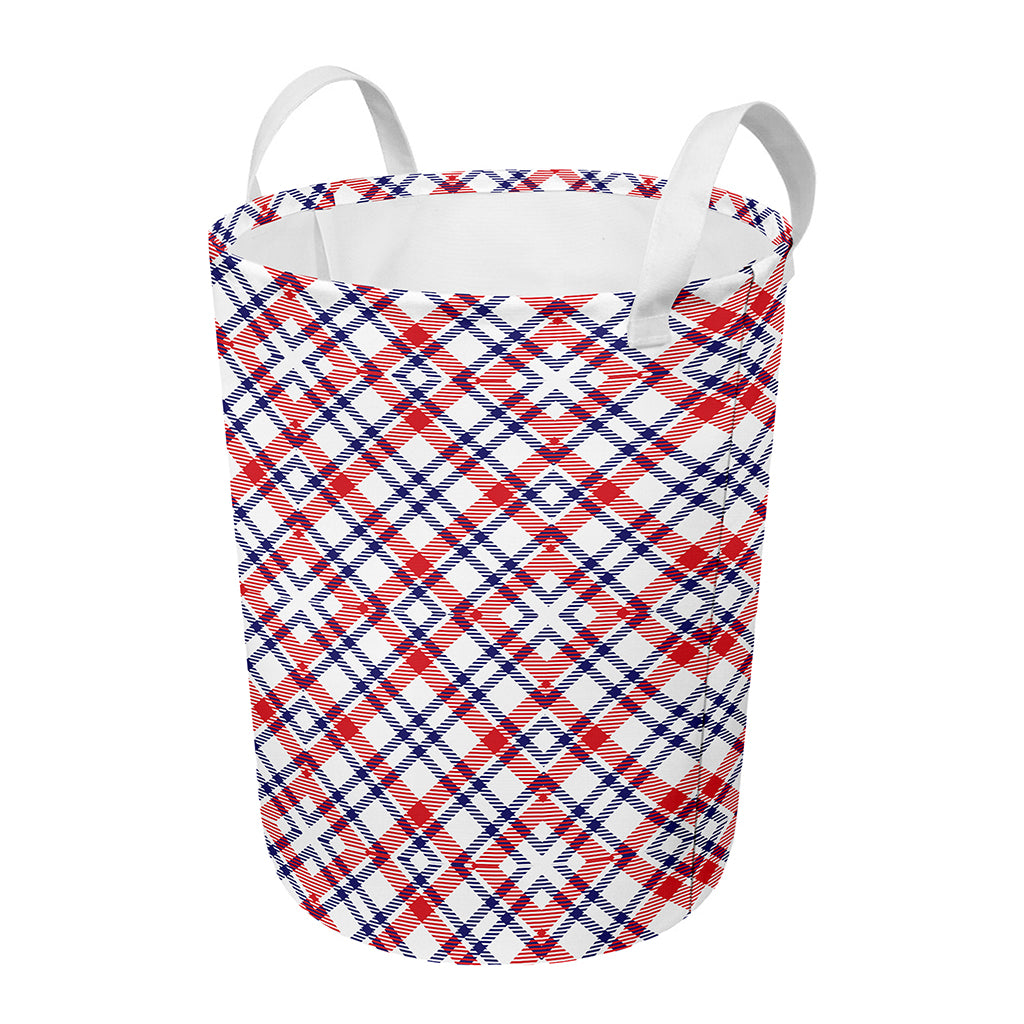 American Plaid Pattern Print Round Laundry Basket