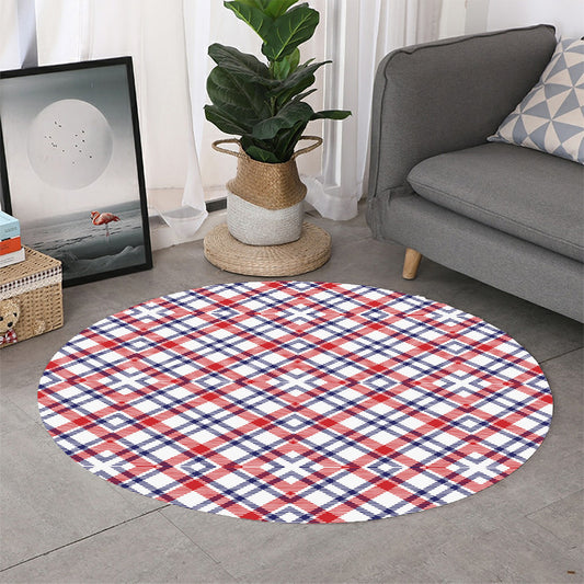 American Plaid Pattern Print Round Rug