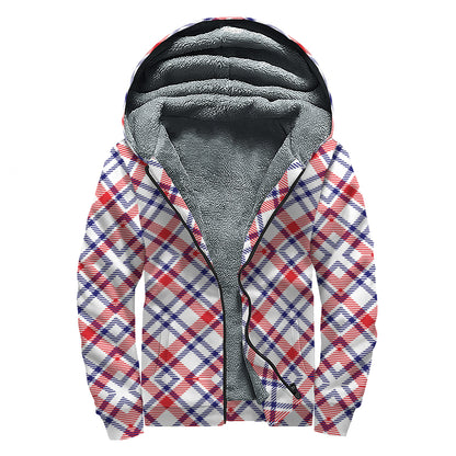 American Plaid Pattern Print Sherpa Lined Zip Up Hoodie