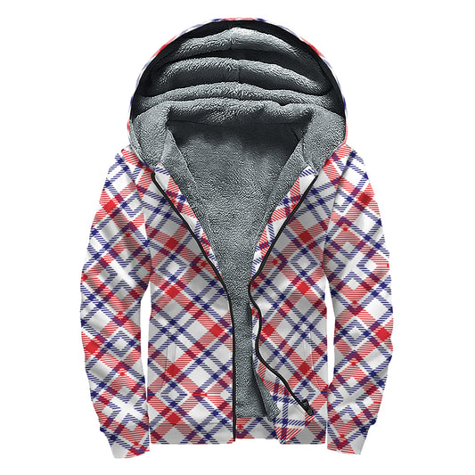 American Plaid Pattern Print Sherpa Lined Zip Up Hoodie