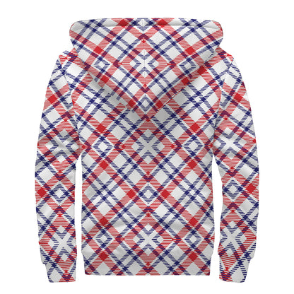 American Plaid Pattern Print Sherpa Lined Zip Up Hoodie