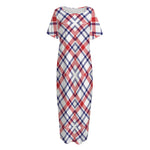 American Plaid Pattern Print Short Sleeve Long Nightdress