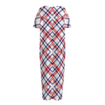 American Plaid Pattern Print Short Sleeve Long Nightdress