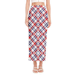 American Plaid Pattern Print Side Slit Maxi Skirt