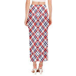 American Plaid Pattern Print Side Slit Maxi Skirt