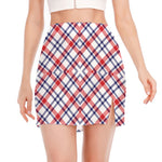 American Plaid Pattern Print Side Slit Mini Skirt