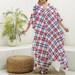 American Plaid Pattern Print Silk V-Neck Kaftan Dress