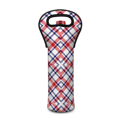 American Plaid Pattern Print Single Neoprene Wine Tote