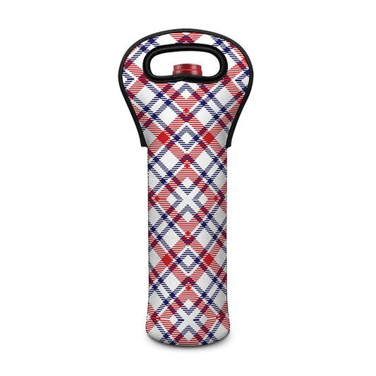 American Plaid Pattern Print Single Neoprene Wine Tote