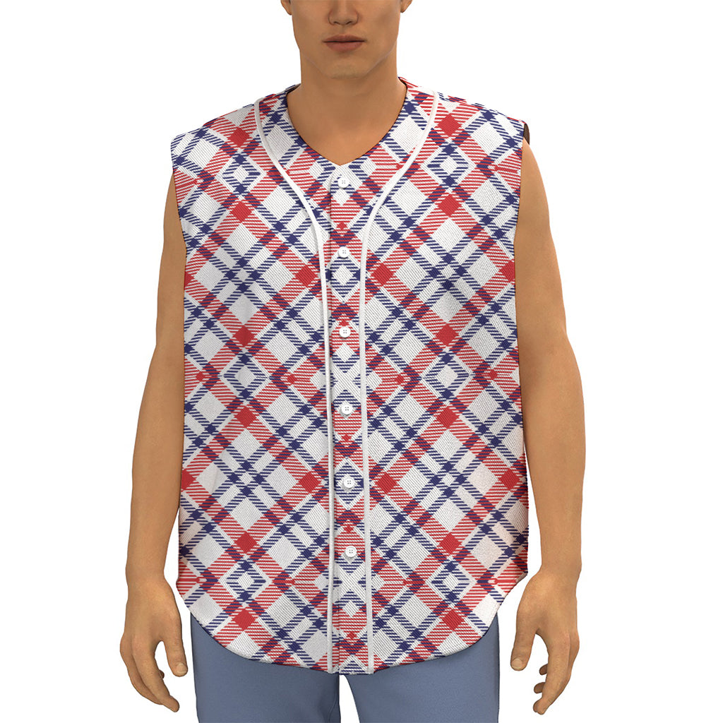 American Plaid Pattern Print Sleeveless Baseball Jersey