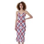 American Plaid Pattern Print Slim Fit Midi Cami Dress
