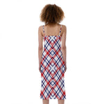 American Plaid Pattern Print Slim Fit Midi Cami Dress