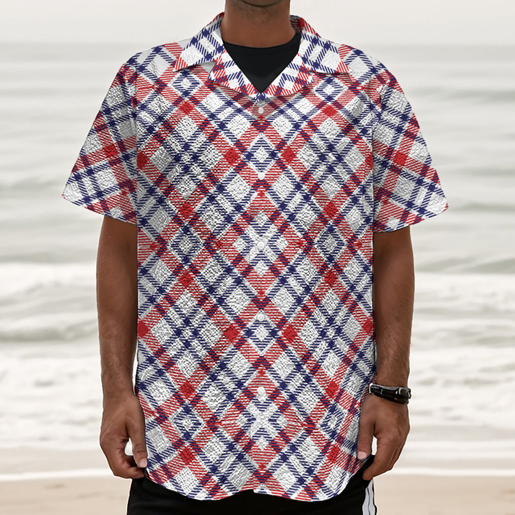 American Plaid Pattern Print Textured Short Sleeve Shirt