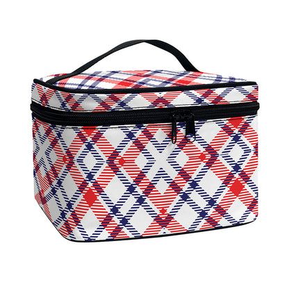 American Plaid Pattern Print Travel Makeup Bag