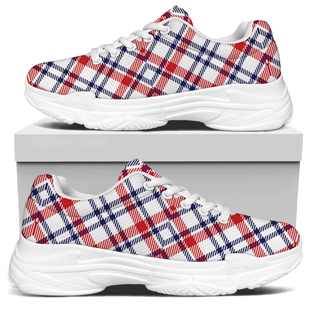 American Plaid Pattern Print White Chunky Shoes
