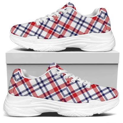 American Plaid Pattern Print White Chunky Shoes