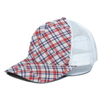 American Plaid Pattern Print White Mesh Trucker Cap