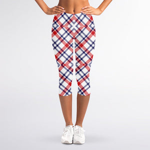 American Plaid Pattern Print Women's Capri Leggings