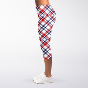 American Plaid Pattern Print Women's Capri Leggings