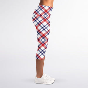 American Plaid Pattern Print Women's Capri Leggings