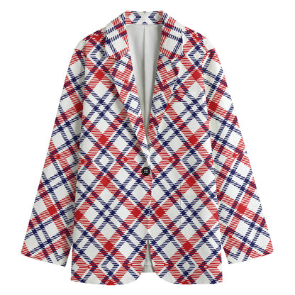 American Plaid Pattern Print Women's Cotton Blazer